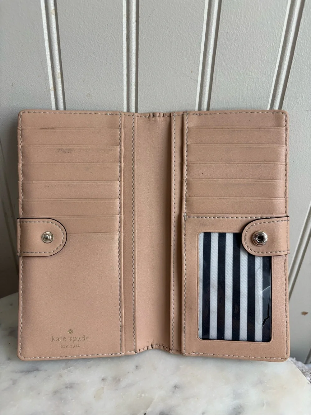 Kate Spade Leather Bifold Wallet Gray & Black Designer Luxury Card Holder Boho